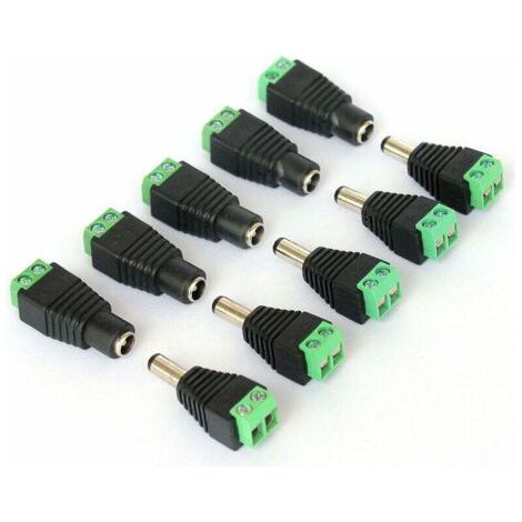 Spina maschio, 5 prese femmina, connettore CC per telecamere CCTV, 2,1 x 5,5 mm