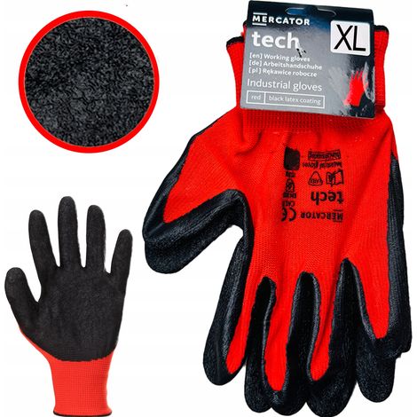 MERCATOR Tech Rot+Schwarze Latex-Arbeitshandschuhe - XL - 1 Paar