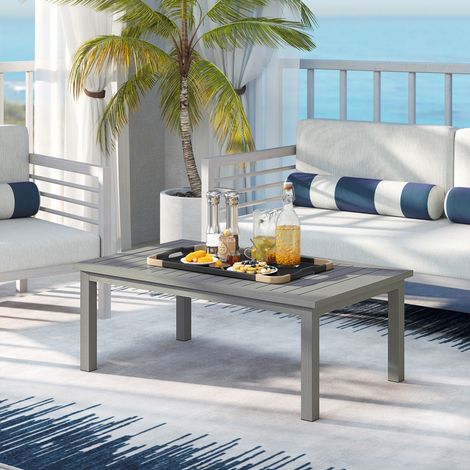 Table basse rectangulaire plateau à lattes pour intérieur/extérieur en aluminium. 100 x60 x37 cm gris