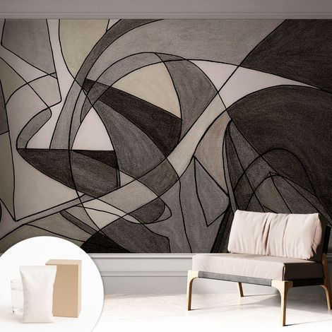 Papier peint intissé décoratif avec colle pour salon chambre et bureau Installation rapide Abstraction géométrique 312x219 cm (1/5)