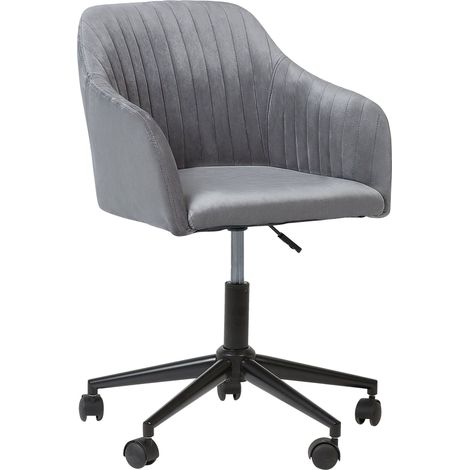Chaise à Roulettes en Velours Gris sur Pied Chromé Réglable avec Accoudoirs Tendance et Design Vintage et Glamour pour Coin Bureau Beliani