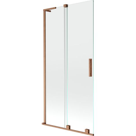 Mexen Velar L paratia vasca da bagno 2 ante scorrevoli 95 x 150 cm, trasparente, rame spazzolato - 896-095-003-01-65 (1/5)