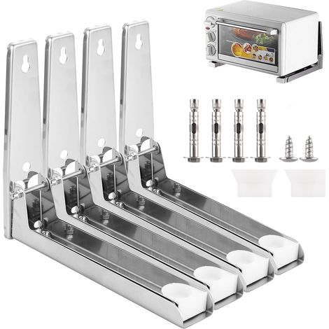 Juego de 4 soportes de pared universales de acero inoxidable para microondas - Carga máxima: 45 kg (1/5)