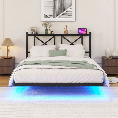 Cama 120x200 metal con LED y carga USB HAVRYA (1/5)