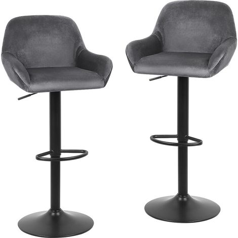Ensemble 2 Tabouret de bar, Chaise haute, rotatif sur 360°,Hauteur réglable,avec Dossier et Repose-pieds,velours,gris foncé (1/5)