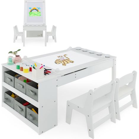 Set tavolo e sedia da disegno per bambini, Tavolo artistico con piano sollevabile 6 contenitori rullo di carta Bianco (1/3)