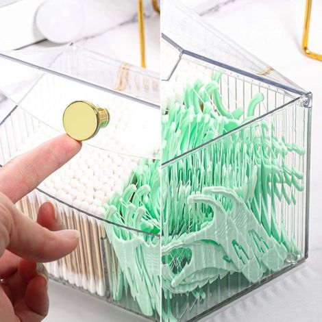 Caja organizadora para discos desmaquillantes para baño y tocador con tapa,color blanco transparente,Accesorio para baño y salón,13,5 x 10 cm (1/4)
