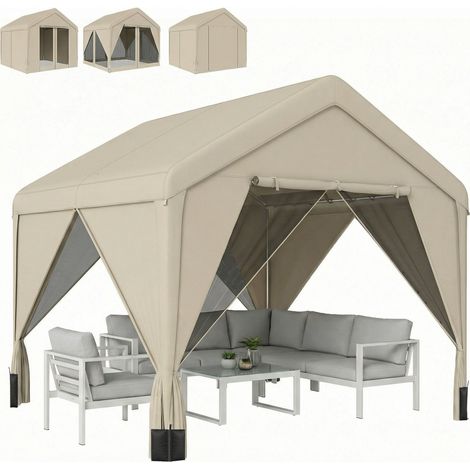 Outsunny 3 x 3 m Outdoor Patio Gazebo with Netting and Curtains, Khaki (1/5)