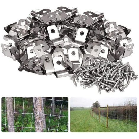 Lntyq – Lot de 100 pinces de fixation pour fil de clôture – Acier inoxydable – Résistantes à la corrosion – Pour installations extérieures (1/5)