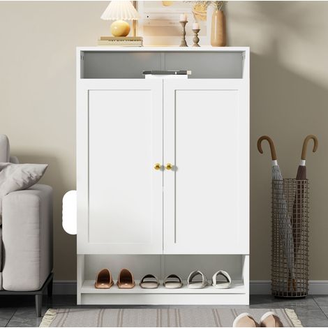Meuble chaussures moderne 73 x 34 x 109 cm, 2 portes, étagères réglables, blanc OKMYHOME (1/5)