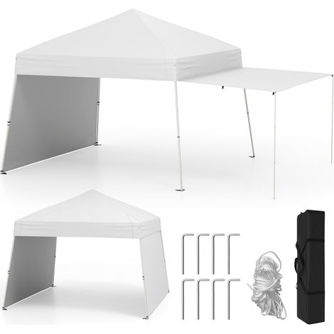 Gazebo da giardino pieghevole 430 x 280 cm, Tenda da festa pieghevole portatile con pareti laterali trasformabile in tendalino, per campeggio, Bianco (1/5)