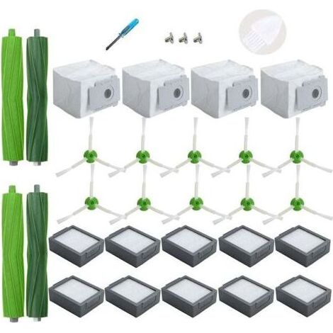 Pièces de rechange pour iRobot Roomba i3+ i4+ i6+ i7+ i7 Plus i8+, 4 sacs à poussière, 10 filtres, 10 brosses latérales, 2 brosses en caoutchouc (1/5)