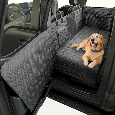 Tapis de sol XL avec protection de porte, noir – Convient aux pick-ups à cabine double avec sièges rabattables, imperméable et lavable en machine – Hamac pour chien XL robuste pour pick-up