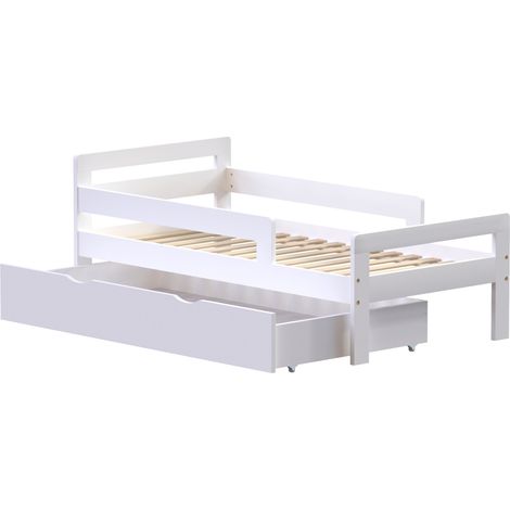Taurus Solid Wood Toddler Bed With Underbed Drawer Storage, White, 140 x 70 cm