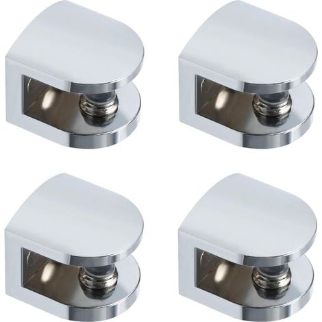 Support d'étagère en verre, support à clip réglable, support mural pour étagère en verre de 8 à 10 mm, support de salle de bain, pièces de rechange en chrome poli, lot de 4 (1/4)