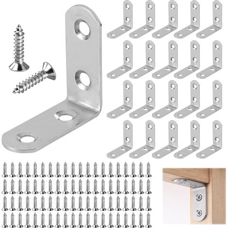 20 Pièces Equerre de Fixation 50x50mm Equerre Assemblage Inox, Équerre Angle 90 Degrés, Support en Forme de L, Angle Droit Support (1/5)