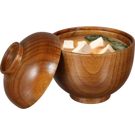 Set aus 2 Holzschüsseln mit Deckel, Suppen- und Reisschüsseln, Servierschüsseln – 10,00 x 9,00 x 9,00 cm (1/3)