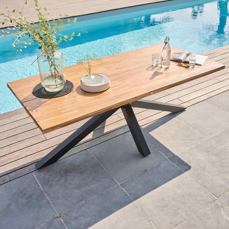 Table de jardin en aluminium et bois d'acacia 8 places 200x95 cm (1/5)