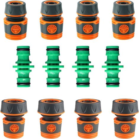12 connecteurs de tuyau d'Arrosage, raccord rapide 19 mm et 25 mm, raccords 1/2 in et 3/4 in, raccords Bidirectionnels en plastique (1/5)