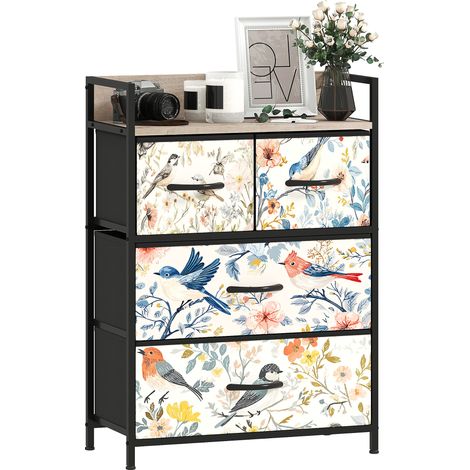HOMCOM 4-Drawer Chest of Drawers, Fabric Dresser, White