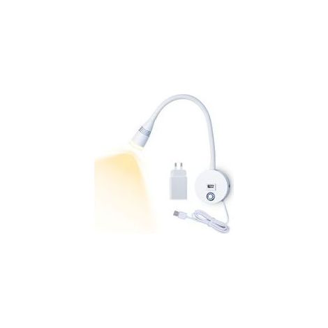 Lampe de Lecture Murale LED Applique Liseuse Col de Cygne Flexible 3W Dimmable Interrupteur Tactile Lampe avec Port de Chargement USB et Câble Chevet Murale Lumières(Blanc (1/4)