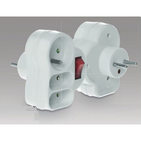 Steckdosenverteiler mit Schalter, 1 Steckdose mit/ohne + 2x Euro weiß R-12WS