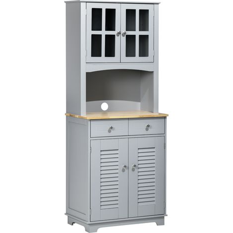 Bufet de cuisine haut, meuble à buffet en MDF, placard garde-manger style classique, gris, 68x39,5x170cm (1/5)