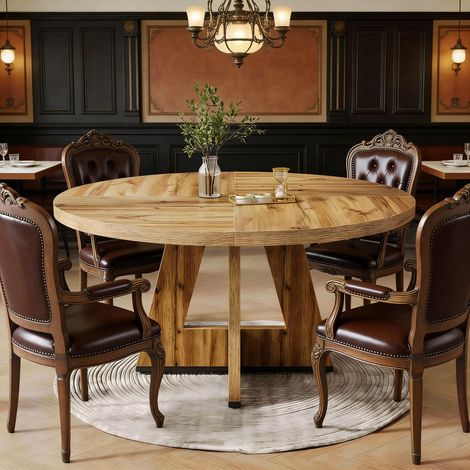 Table ronde en bois massif, table basse champêtre, table de repas design et spacieuse (sans chaises, table uniquement)