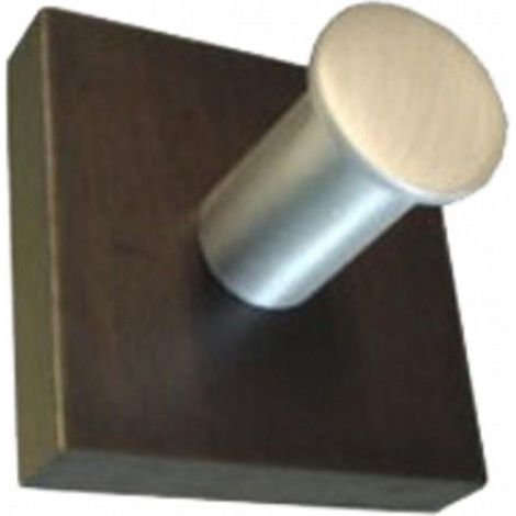 FPLUS percha 1 ganch.alum.base madera wenge , Percha madera con base wenge y colgador plata.