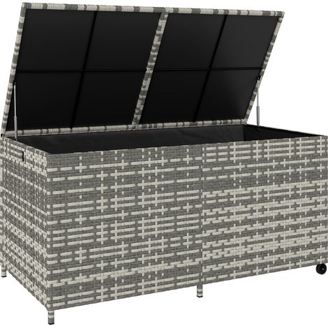 650L Garden Storage Box with 2 Wheels, Rattan Deck Box with Waterproof Zipped Liner, Safe Pneumatic Rods, Mixed Grey (1/5)