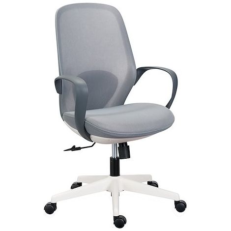 Chaise de bureau Shelly tissu et maille - Structure blanche - avec accoudoirs fixes - Mécanisme basculant centré - Pied blanc - Gris - Maxiburo (1/5)
