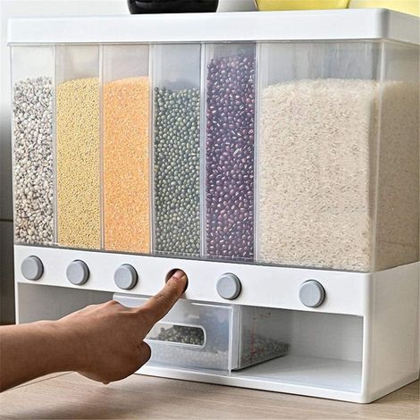 Wandmontage Getreidespender 6 In1 Küche Geteilte Trockenfutterbehälter Lagerung Getreidedosen für Körner Nüsse Kaffeebohnen Sojabohnen Dispensierbehälter (1/5)