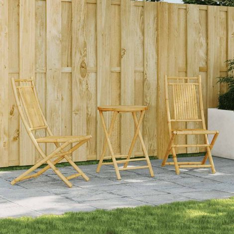 Ensemble bistrot de jardin pliable 3 pièces en bambou avec table et 2 chaises - PANGIVO (1/5)