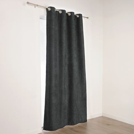 Rideau à Oeillets Isolant et Déperlant  - Effet Velours Noir 140x180 cm (1/3)