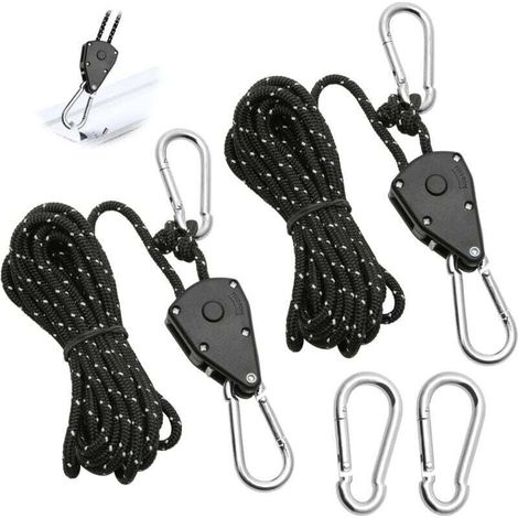Stück verstellbares Ratschenseil 4 m, schwarze 1/8-Zoll-Ratschenrolle mit 2 Ersatzhaken, reflektierender Ratschenseilspanner für Lampen, Pflanzen, Zelte, Wandern