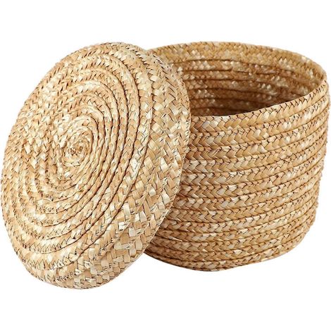 Panier de rangement tressé en paille de blé - Panier innovant (Moyen) (1/5)