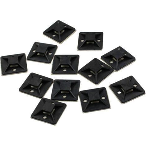 100 Pièces Embases Adhesive pour Attache de Cable, 20mm x 20 mm, Noir, Serre-Câbles Auto Adhésif, Support de Serre Câble Plastique, Embase pour Collier de Serrage，
