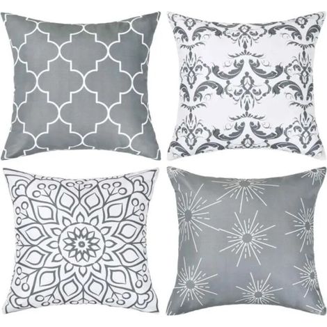 Set mit 4 Kissenbezügen, 45×45 cm, einfarbig grau, für Sofa und Schlafzimmer (1/4)