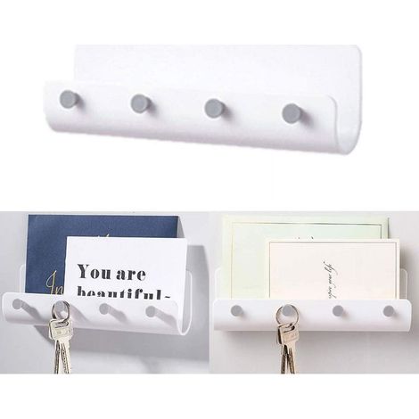 Porte-clés à 4 crochets, support de rangement mural, étagère, porte-manteau pour suspendre (1/4)