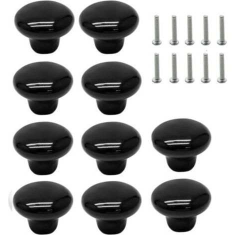 Lot de 10 boutons ronds en céramique noire pour placard, placard et porte de meubles (1/4)