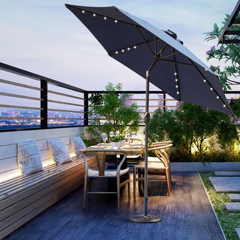 2.5m LED Outdoor Garden Parasol Patio Sun Shade Round Umbrella with Base Blue (1/5)
