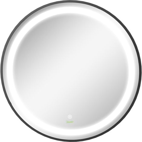 Badezimmerspiegel. LED-Beleuchtung. dimmbar. 3 Lichtfarben. Metallrahmen. Ø60 cm. Schwarz (1/3)