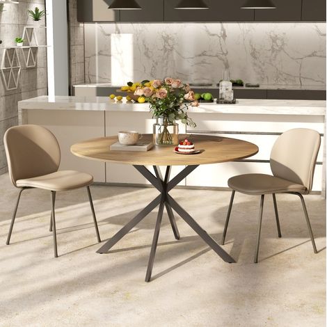 Tavolo da pranzo rotondo Ø120 cm per 4 persone, stile industriale, piano rovere, gambe in acciaio (1/5)