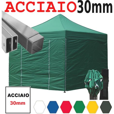 Gazebo 3x3 m verde pieghevole portatile estendibile richiudibile estensibile acciaio con laterali per fiere eventi stand chiosco tenda tendone mercato mercatino (1/5)