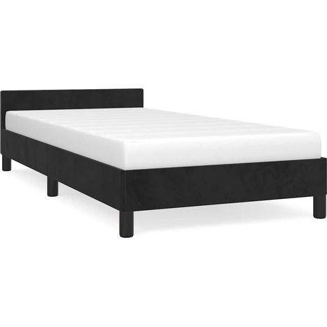 Lit simple  Lit adulte  Cadre de lit et tête de lit sans matelas noir 90x200 cm velours (1/5)