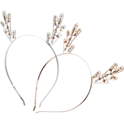 Diadema navideña de metal plateado de 2 piezas, tocado de madera (1/5)