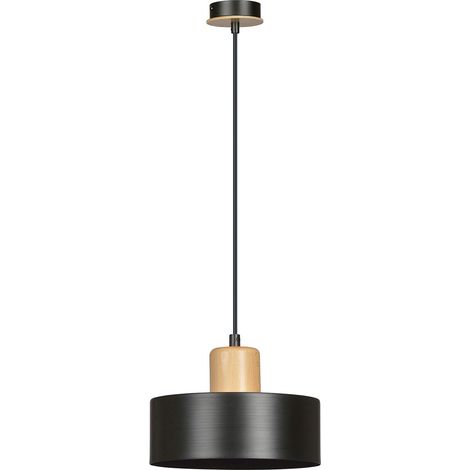 Sospensione Nordica 1 Luce Surya In Acciaio Nero E Legno (1/5)