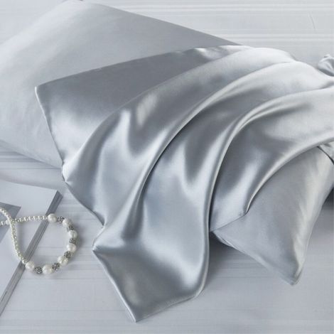 Natural Mulberry Silk Pillowcase, Silk, Light Grey, Standard 50x75cm
