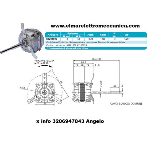 EMI 83M-201508 Motore Elettrico 50 W 3 velocità fan coil 3 Staffe
