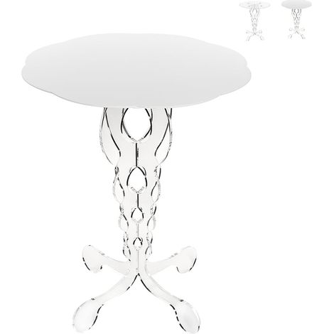 Table haute ronde 50 cm de salon en plexiglas transparent Arabesco Medium - Blanc